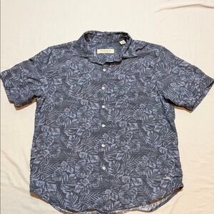 Men’s Tommy Bahama Navy Blue Leaf-Print Short-Sleeve Button-Down Shirt Size M